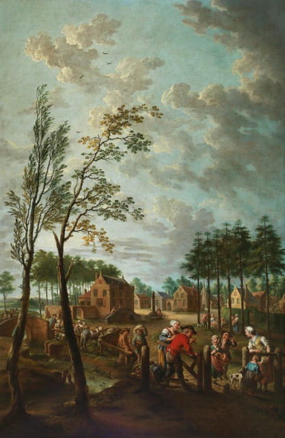 Jan Anton Garemijn - A village scene with peasants in the foreground