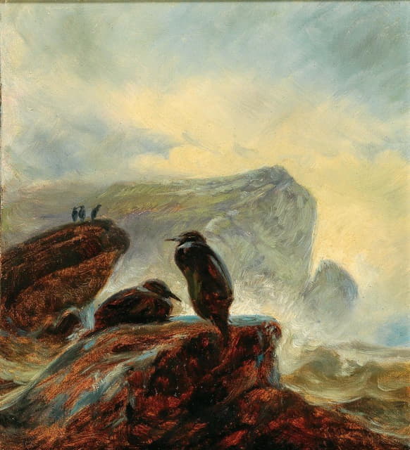 Johann Christian Ernst Friedrich Preller the Elder - A Landscape with Cormorants on a Rock,