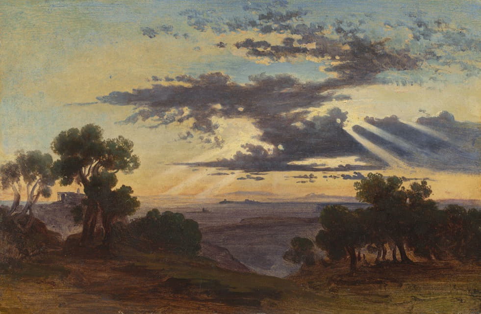 Johann Jakob Frey - Sun Breaking through Clouds above the Roman Campagna