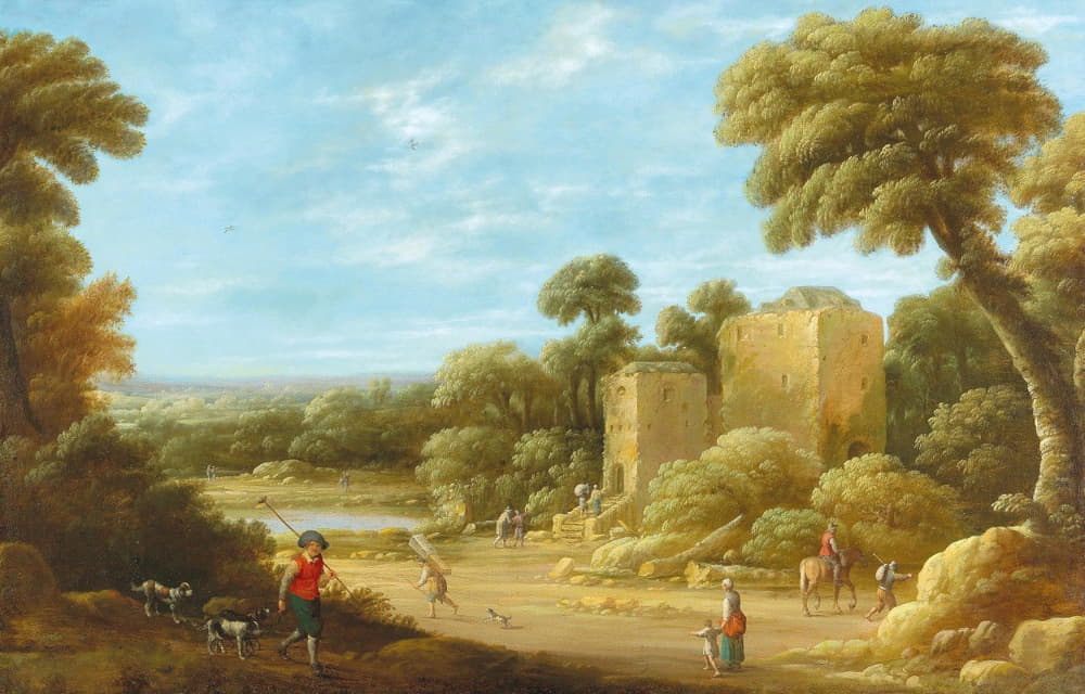Joost Cornelisz Droochsloot - A landscape with figures in front of a ruin
