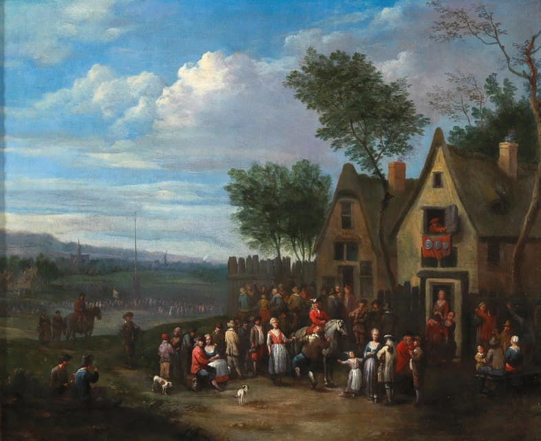 Karel Breydel - A landscape with peasants