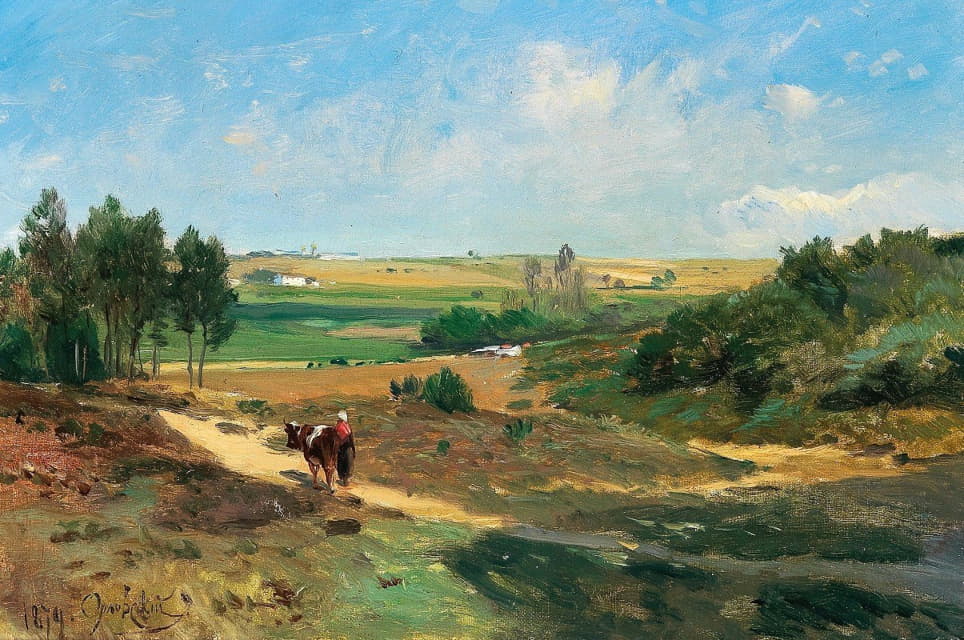 Vladmir Donatovitch Orlovsky - A vast landscape, in the background a village
