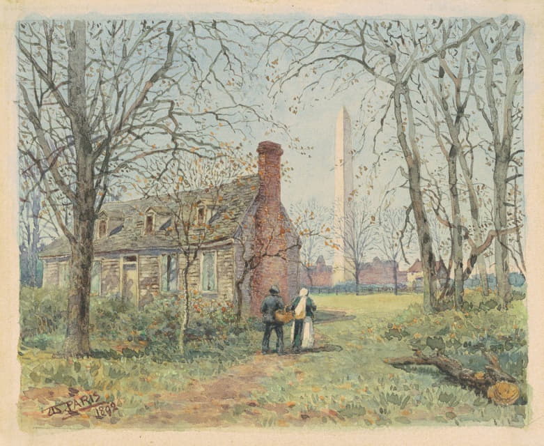 Walter Paris - David Burns’s Cottage and the Washington Monument