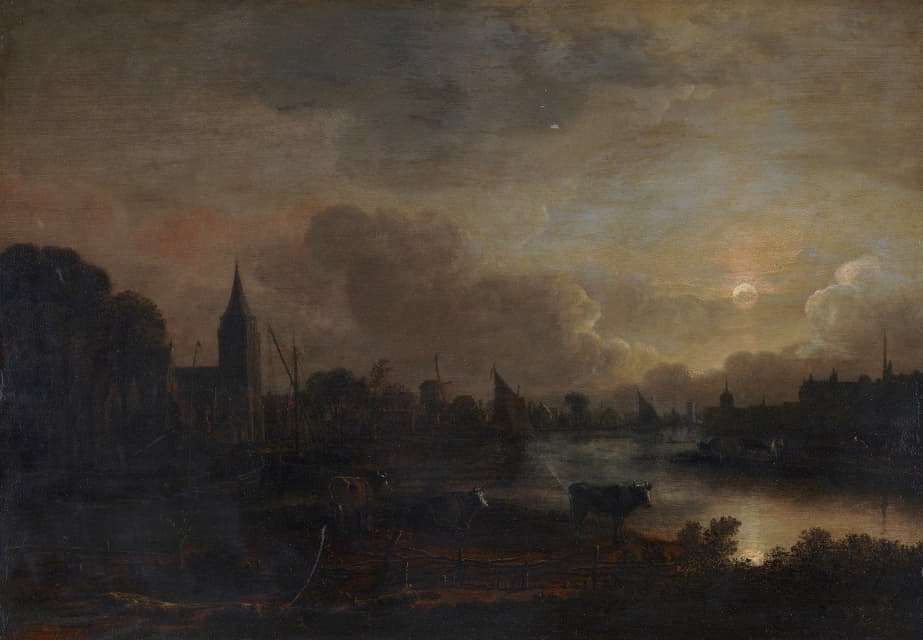 Aert van der Neer - Moonlight Landscape