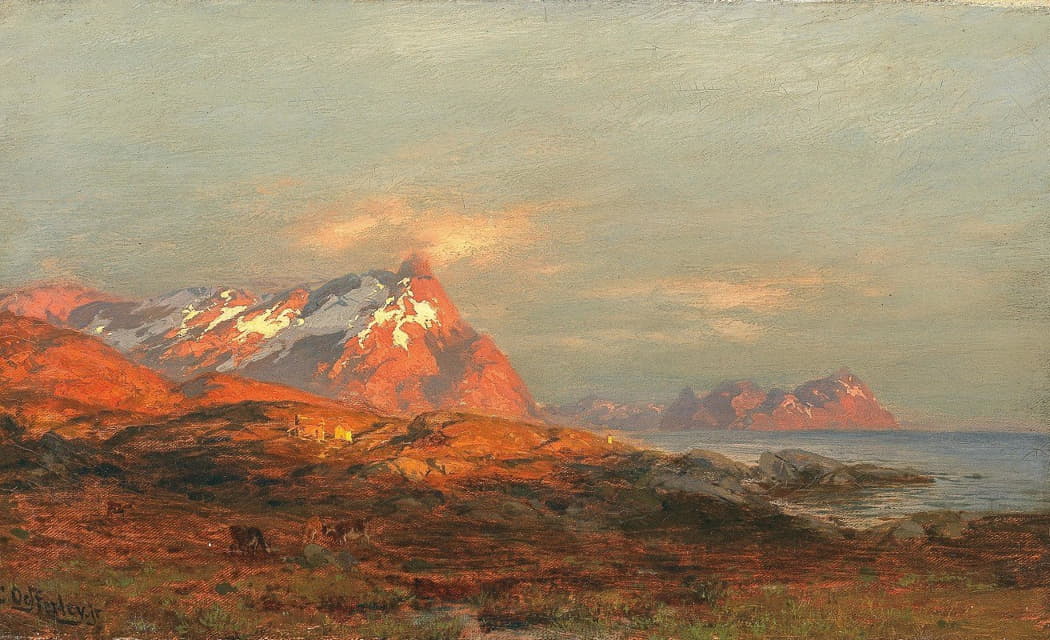 Carl August Heinrich Ferdinand Oesterley - Sunset over the Lafoten