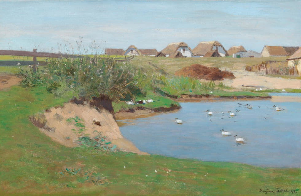 Eugen Jettel - Farmhouses and a duck pond in Staatz