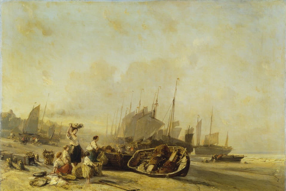 Eugène Isabey - Boats on the Shore at Calais