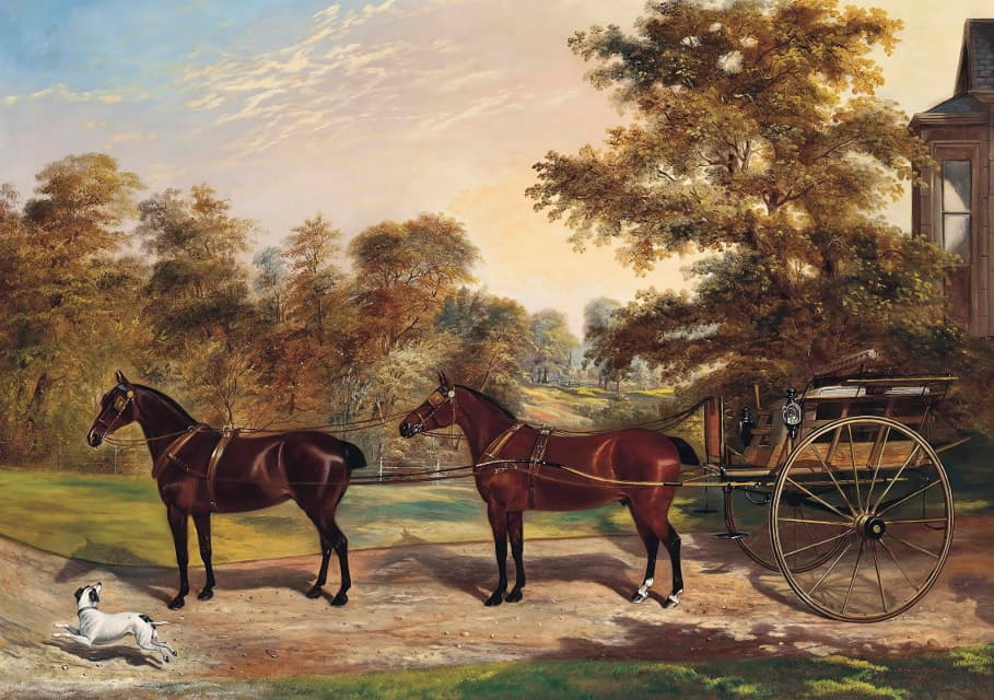 Benjamin Cam Norton - Carriage Horses Harnessed In Tandem