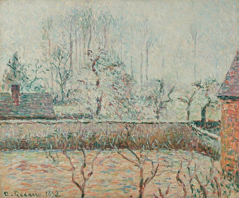 Camille Pissarro - Paysage Avec Maisons Et Mur De Clôture, Givre Et Brume, Éragny