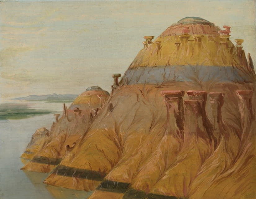 George Catlin - Picturesque Clay Bluff, 1700 Miles Above St. Louis