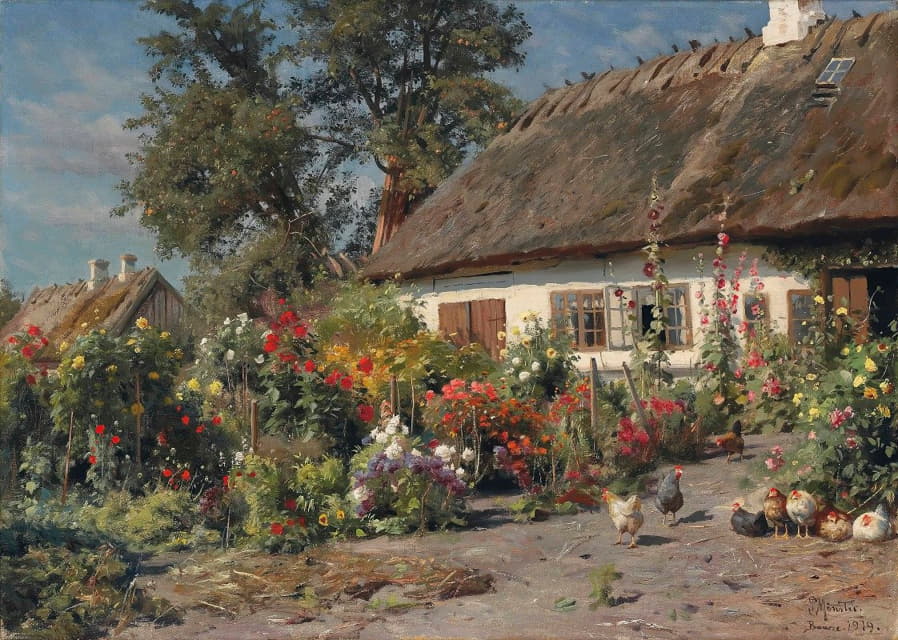 Peder Mørk Mønsted - A Cottage Garden With Chickens