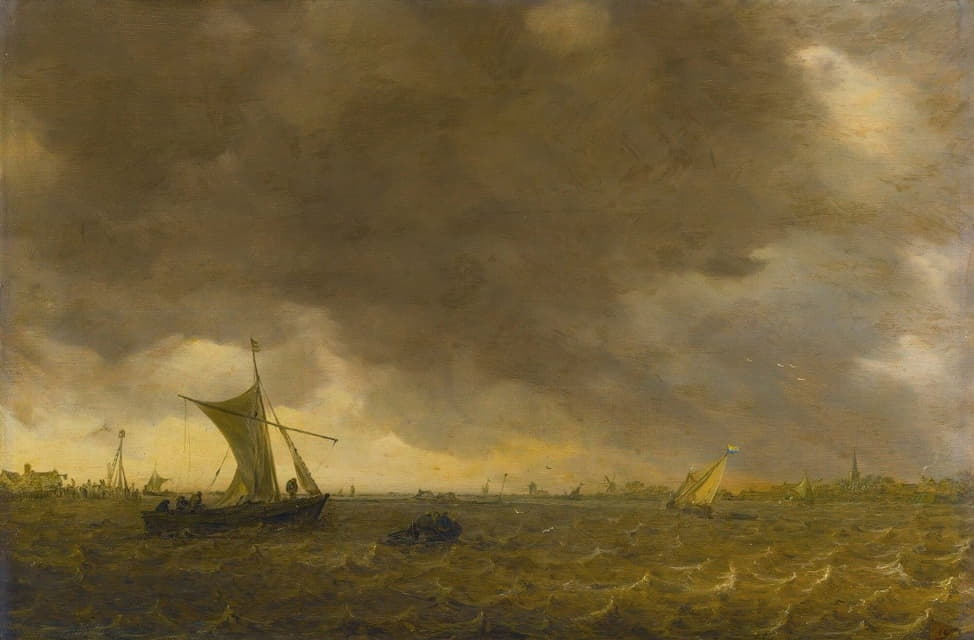 一个河口的场景，暴风开始，维斯丘伊特人降下船帆