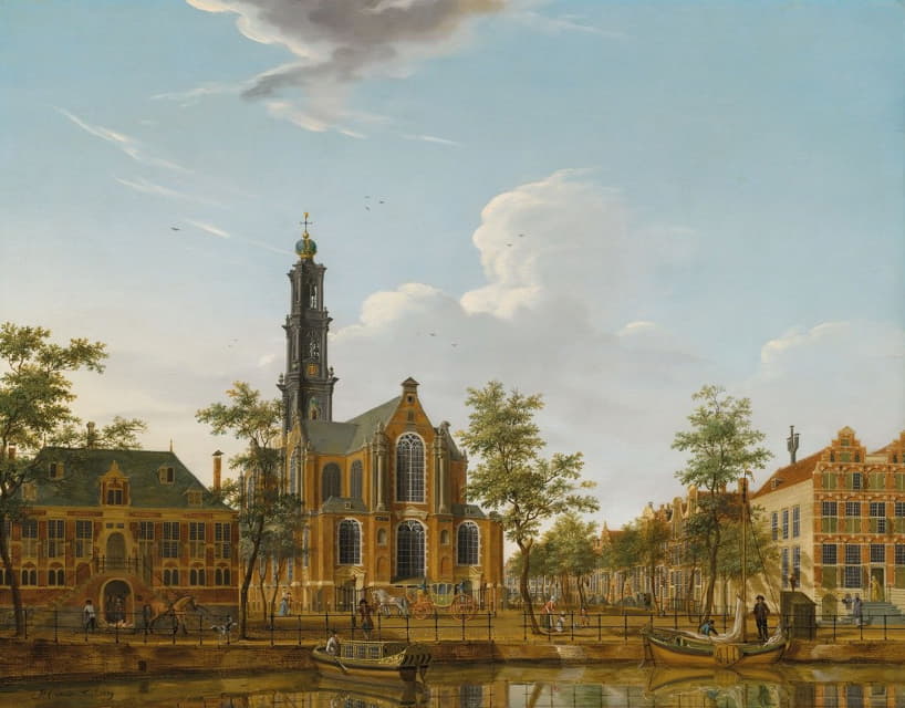从阿姆斯特丹Keizersgracht河对岸看Westerkerk河