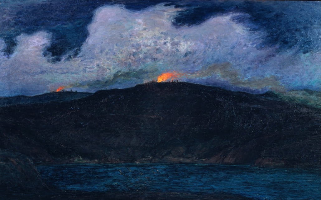 Karl Nordström - Midsummer Bonfires in Stormy Weather