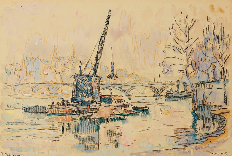 Paul Signac - Paris, La Seine au Quai Malaquais (the crane)