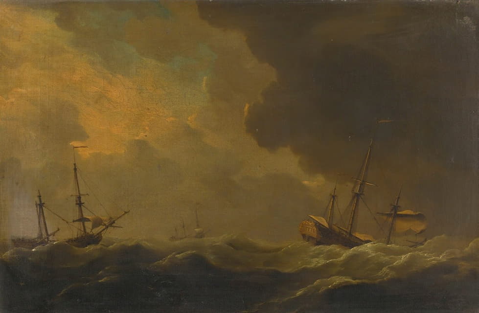Charles Brooking - Shipping in a storm