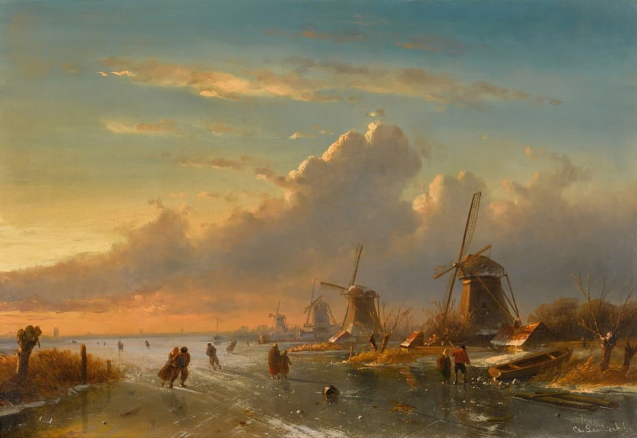 Charles Leickert - Ice Skaters at Sunset