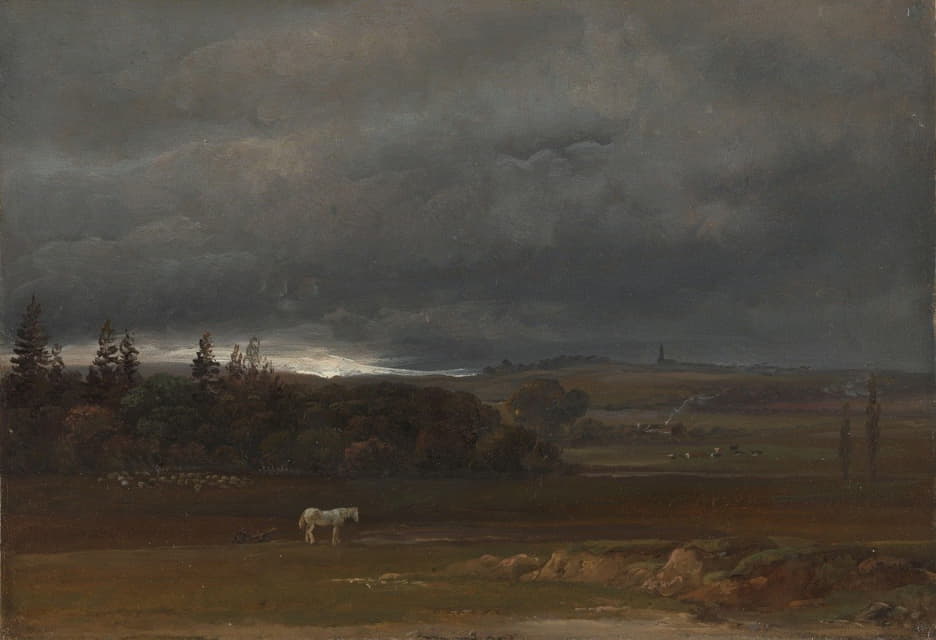 Johan Christian Dahl - Fields near Dresden with a white Horse