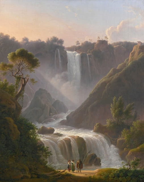 Martin Verstappen - A view of the waterfalls at Terni with figures in the foreground