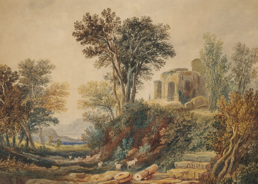 Samuel Rostill Lines - Classical Landscape with Ruins