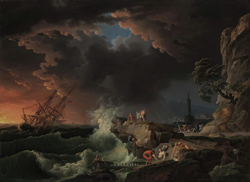 Claude-Joseph Vernet - A shipwreck with figures coming ashore