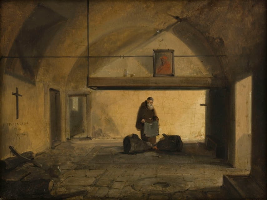 François-Marius Granet - Un moine dans une salle voûtée