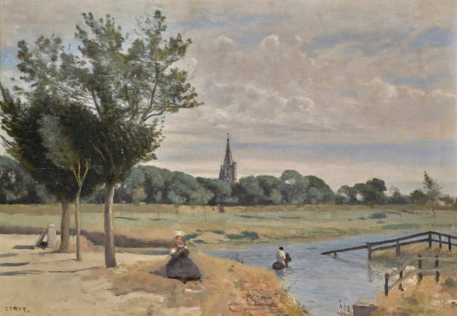 Jean-Baptiste-Camille Corot - La Rochelle; L’Abreuvoir, Vue Prise Près Des Remparts, Avec La Tour De La Lanterne