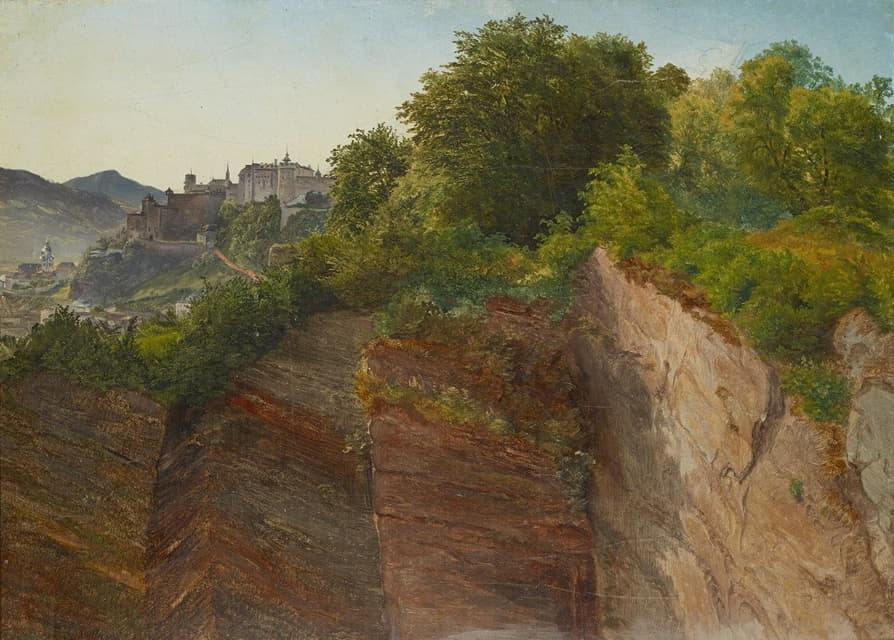 Friedrich Loos - Blick vom Salzburger Mönchsberg auf die Festung Hohensalzburg