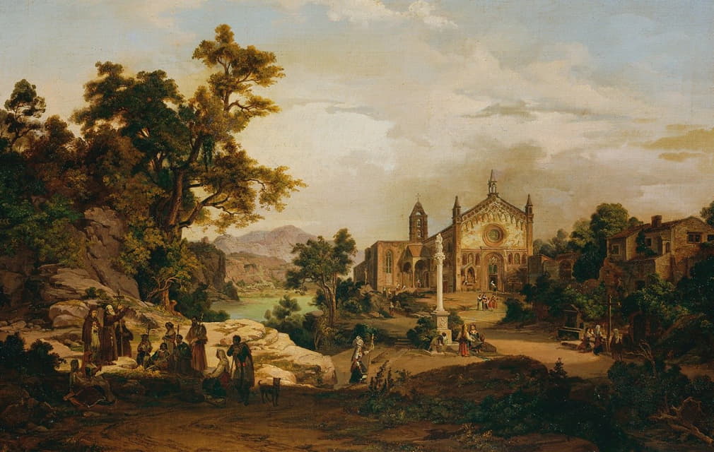 Georg Petzolt - Italienische Landschaft mit Pilgern