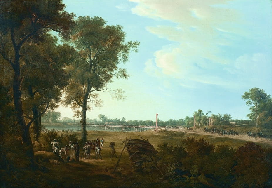 Joseph Rebell - Szene aus den Napoleonischen Kriegen; Der Beginn des Brückenkopfes in der Lobau