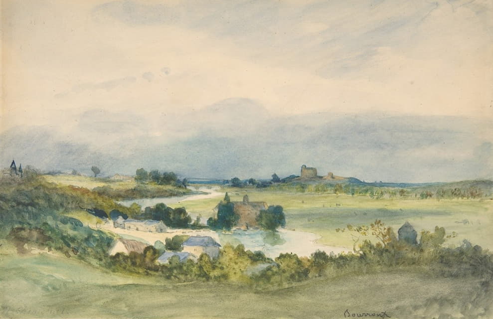 ANTOINE CHINTREUIL - Extensive landscape prospect with a fortified building on hill in the background