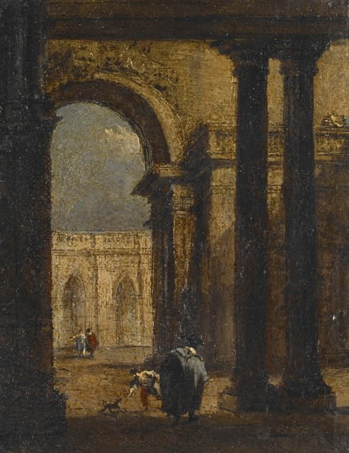 Francesco Guardi - Capriccio; A Palace Courtyard