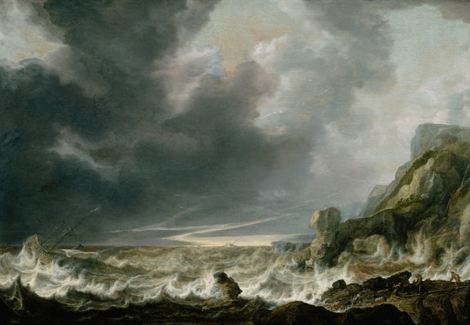 Simon de Vlieger - Ship in Distress off a Rocky Coast