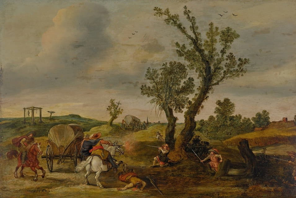 Esaias van de Velde - Soldiers ambushing a wagon