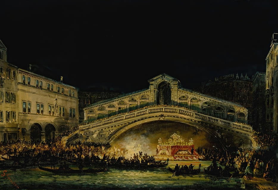Giovanni Grubacs - Nocturnal Venetian scene on the Feast of the Redentore