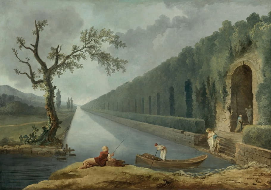 Hubert Robert - Garden Scene With A Canal