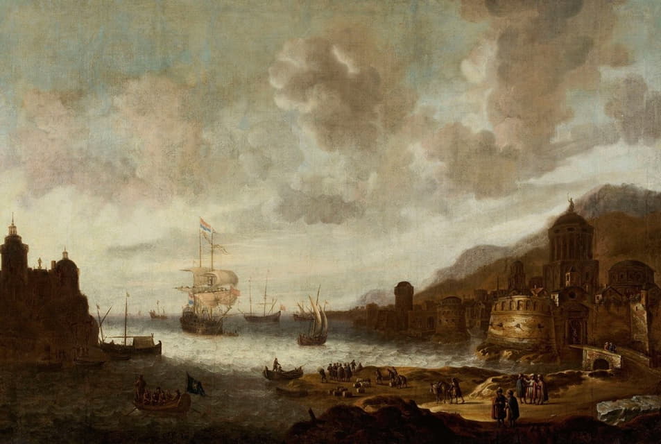 Jan Abrahamsz Beerstraaten - Dutch ship in an exotic port