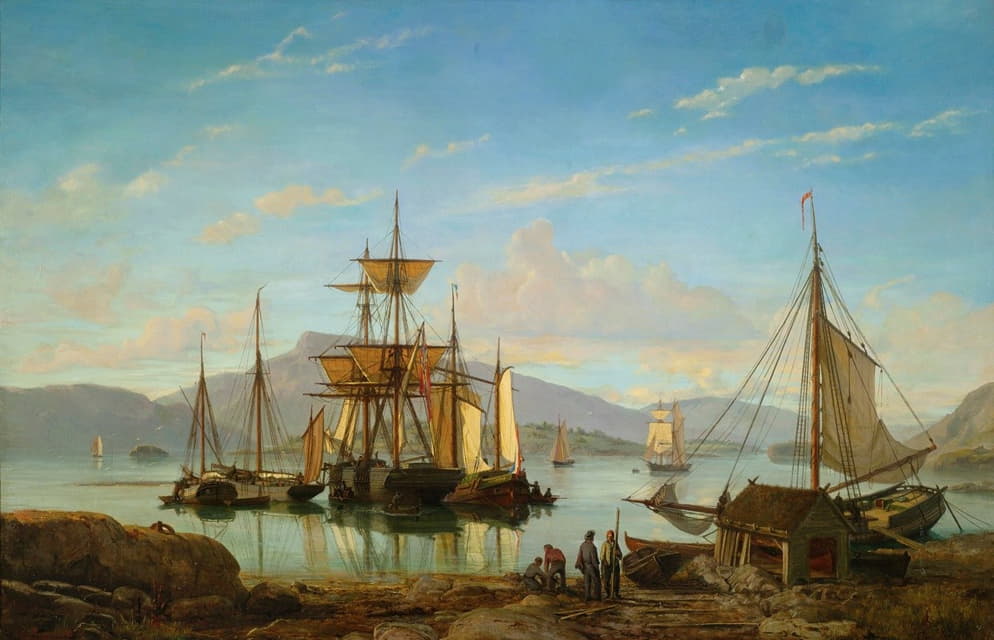 Johan Jacob Bennetter - Ships In A Harbor