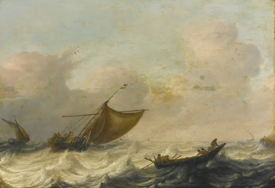Pieter Mulier the Elder - Fishing And Rowing Boats Among Choppy Waters
