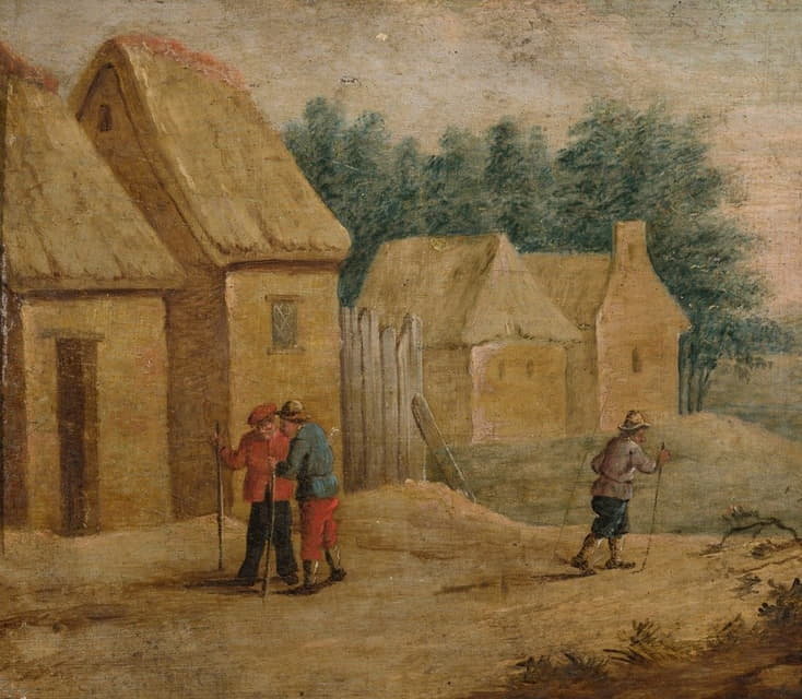 Thomas van Apshoven - Village buildings with peasants