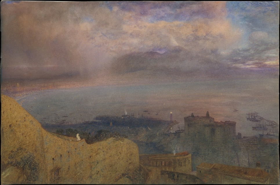 Alfred William Hunt - View of the Bay of Naples with Vesuvius, Smoking, in the Distance (Evening)