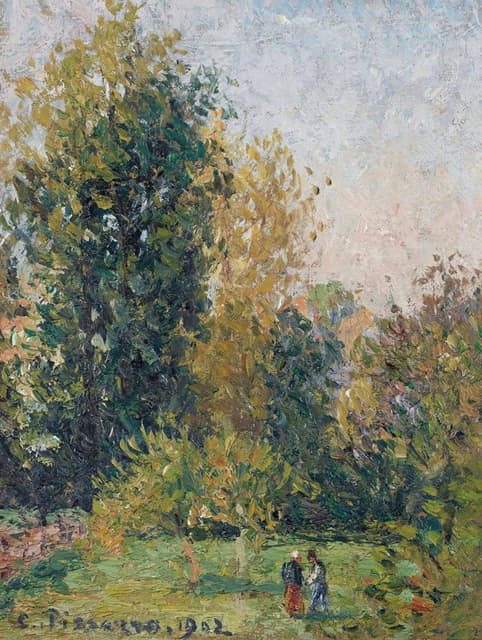 两个人物的风景画，伊拉尼，秋天