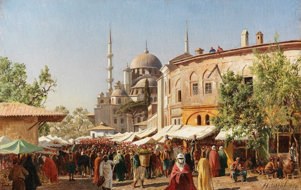 君士坦丁堡的市场街和哈吉亚·索菲亚