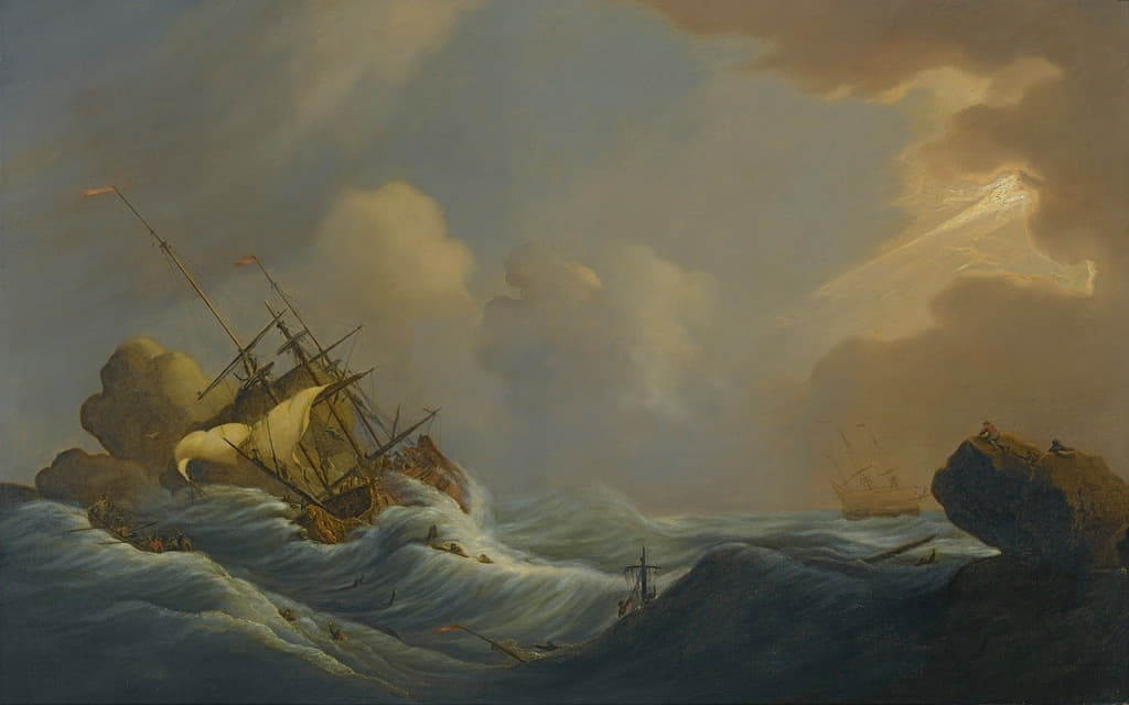 Peter Monamy - A Shipwreck In Heavy Storms, Another Ship In The Distance