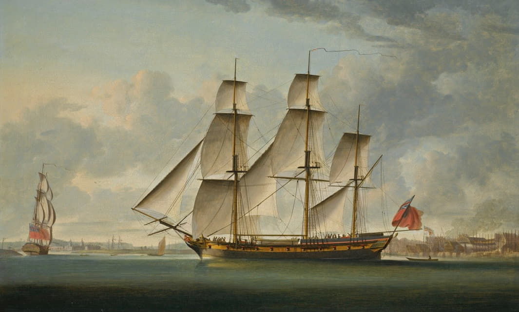 Robert Dodd - The East Indiaman Delaford, In Two Positions, Passing Deptford, The Royal Hospital At Greenwich Beyond