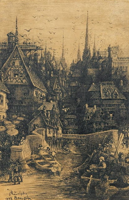 Rodolphe Bresdin - View of a medieval city