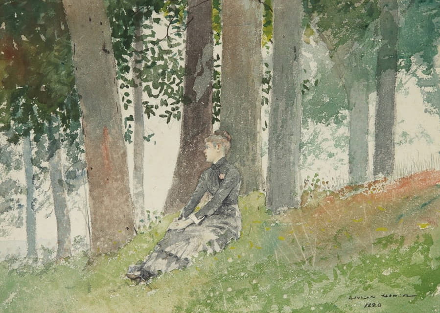 坐在小树林里的女孩