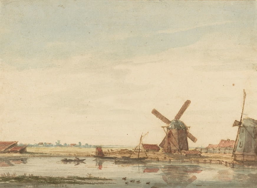 Antonie Erkelens - Windmills on a Canal