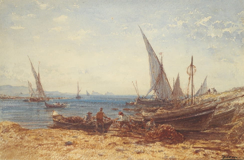 Félix Ziem - Fishermen and boats at water’s edge