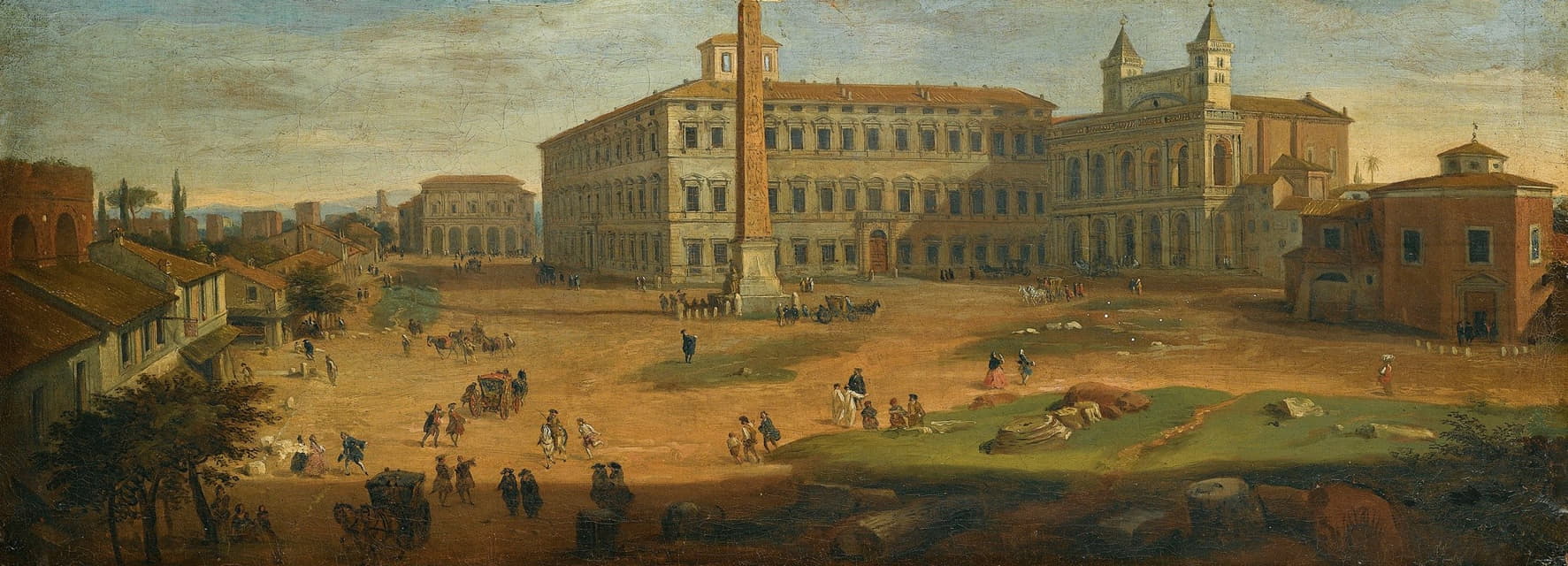 Follower of Gaspar van Wittel - Rome, A View Of Piazza San Giovanni Laterano With Figures And Horse-Drawn Carts